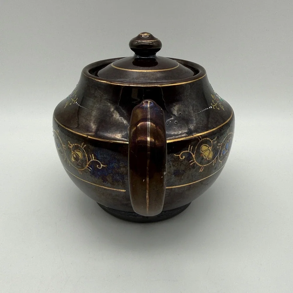 Vintage Japanese Teapot Occupied Japan Hand Painted Ornate Floral Gold Gilt MG